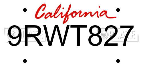 9RWT827 California License Plate