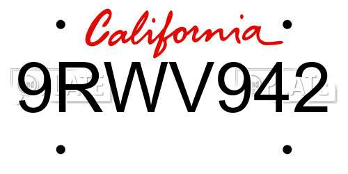 9RWV942 California License Plate