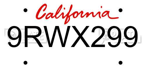 9RWX299 California License Plate