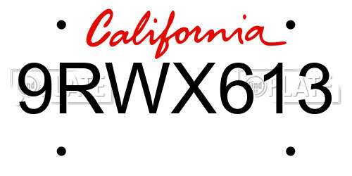 9RWX613 California License Plate