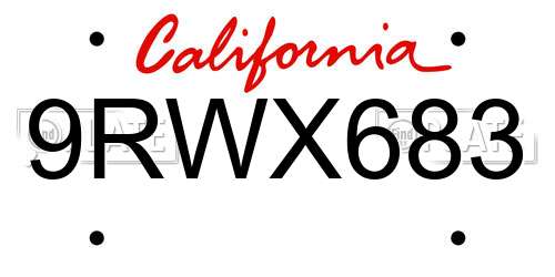 9RWX683 California License Plate