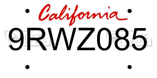 9RWZ085 California License Plate