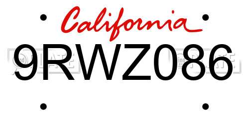 9RWZ086 California License Plate