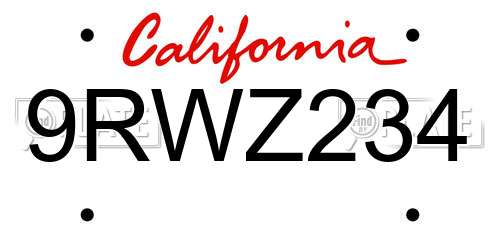 9RWZ234 California License Plate