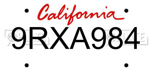 9RXA984 California License Plate