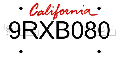 9RXB080 California License Plate