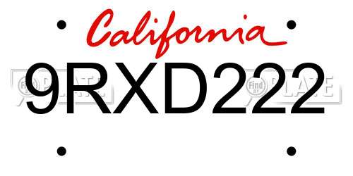 9RXD222 California License Plate