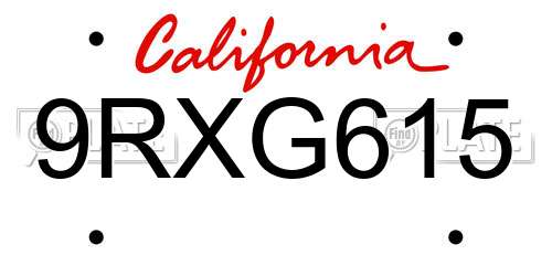 9RXG615 California License Plate