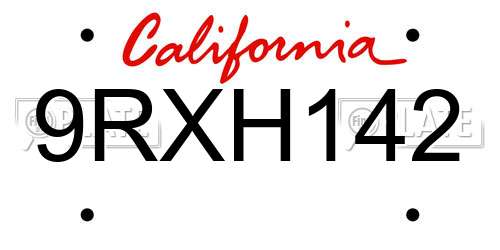 9RXH142 California License Plate