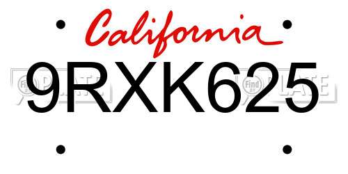 9RXK625 California License Plate