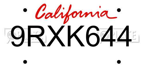 9RXK644 California License Plate