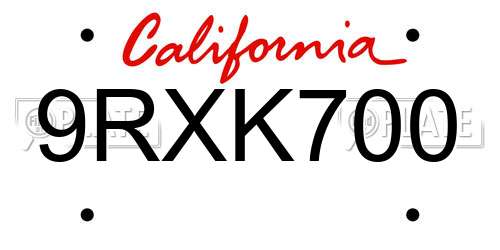 9RXK700 California License Plate