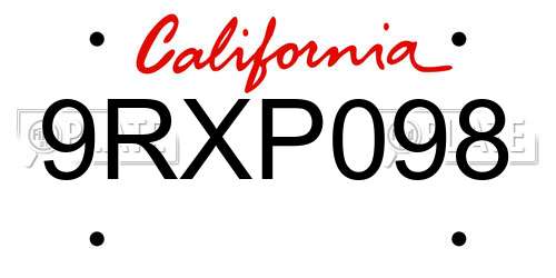 9RXP098 California License Plate