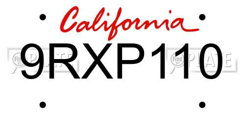 9RXP110 California License Plate