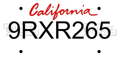 9RXR265 California License Plate