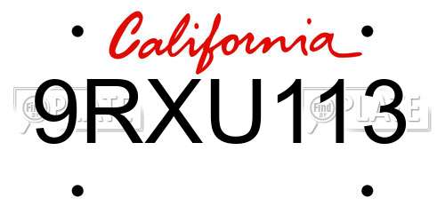 9RXU113 California License Plate