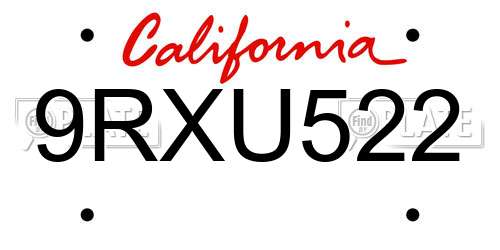 9RXU522 California License Plate