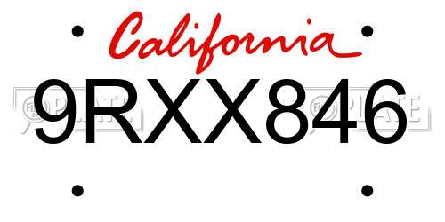 9RXX846 California License Plate