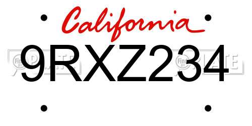 9RXZ234 California License Plate