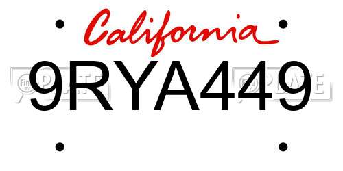 9RYA449 California License Plate