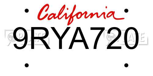 9RYA720 California License Plate