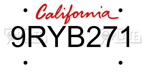 9RYB271 California License Plate