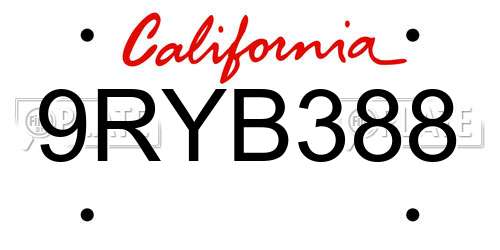 9RYB388 California License Plate