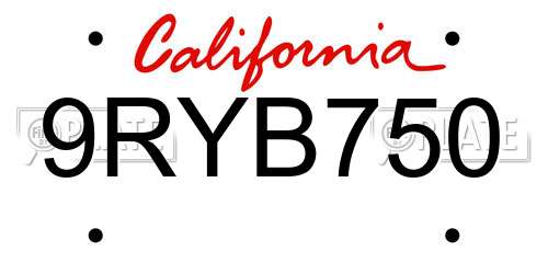 9RYB750 California License Plate