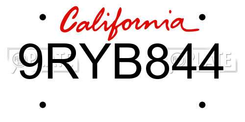 9RYB844 California License Plate