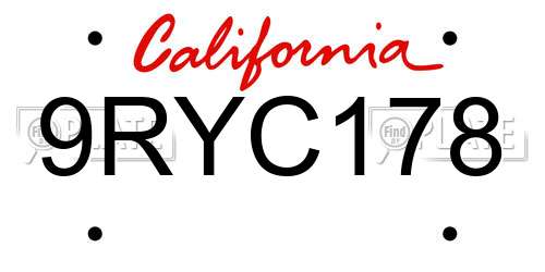 9RYC178 California License Plate