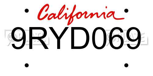 9RYD069 California License Plate