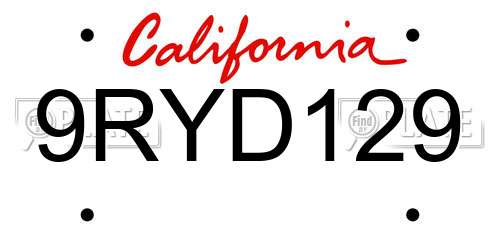 9RYD129 California License Plate