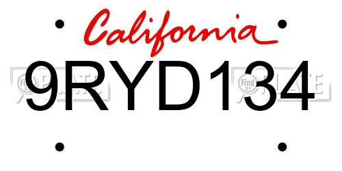 9RYD134 California License Plate
