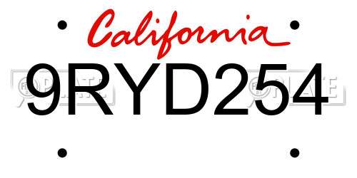 9RYD254 California License Plate