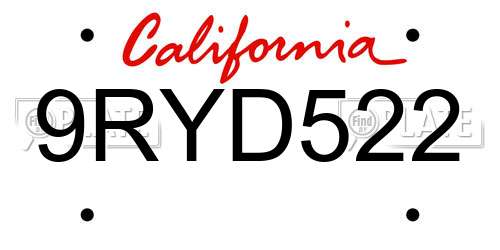 9RYD522 California License Plate