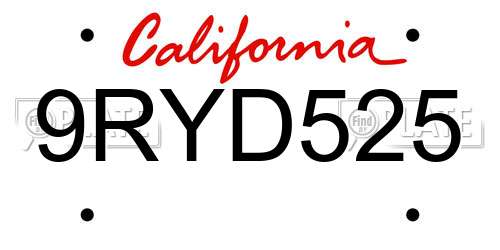 9RYD525 California License Plate