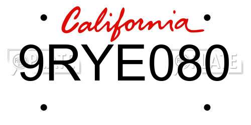 9RYE080 California License Plate