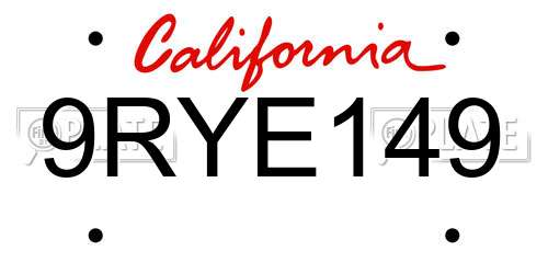 9RYE149 California License Plate