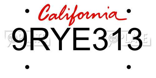 9RYE313 California License Plate