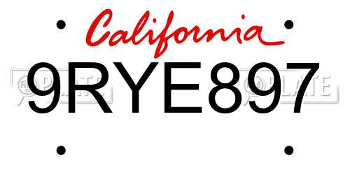 9RYE897 California License Plate