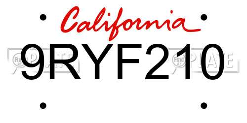 9RYF210 California License Plate