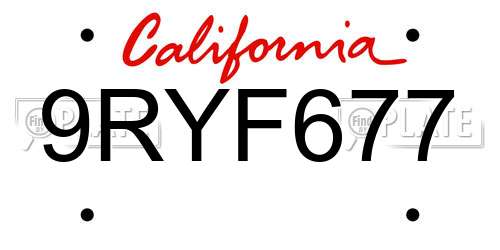 9RYF677 California License Plate