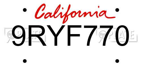 9RYF770 California License Plate
