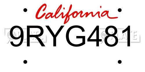 9RYG481 California License Plate