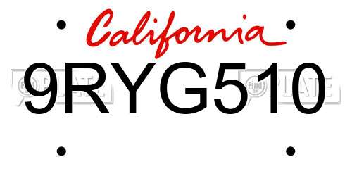 9RYG510 California License Plate