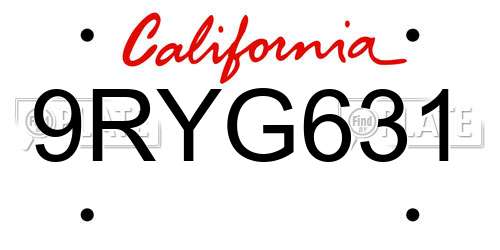 9RYG631 California License Plate