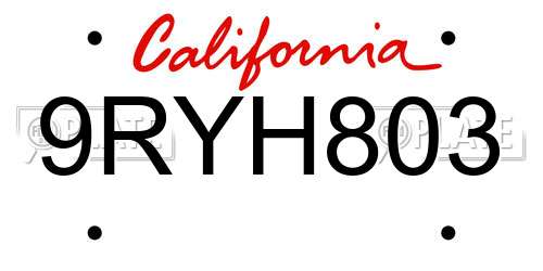 9RYH803 California License Plate