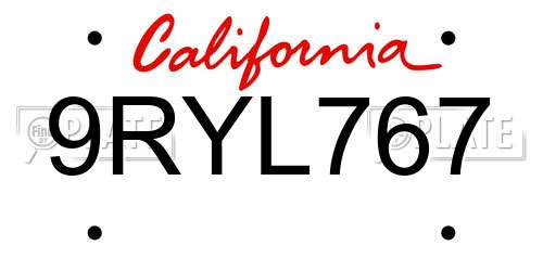 9RYL767 California License Plate
