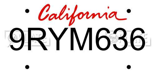 9RYM636 California License Plate