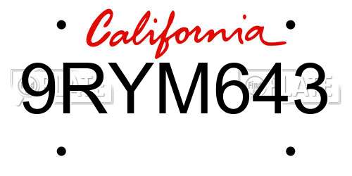 9RYM643 California License Plate